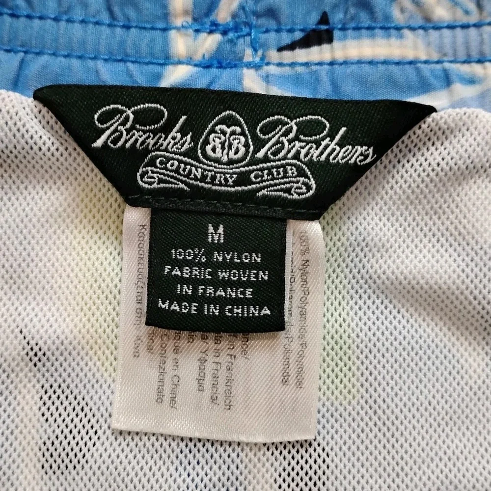 Brooks Brothers Country Club Swim Trunks Mens M Blue Botanical Drawstring Shorts